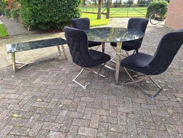Gave eetkamerset, tafel, eetstoelen salontafel marmer look beschikbaar voor biedingen