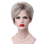 Moderne pruik kort haar in laagjes grijsmix kleur 48T, Envoi, Neuf