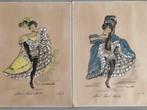 Janicotte 4x Paris French Cancan aquarel, Ophalen of Verzenden