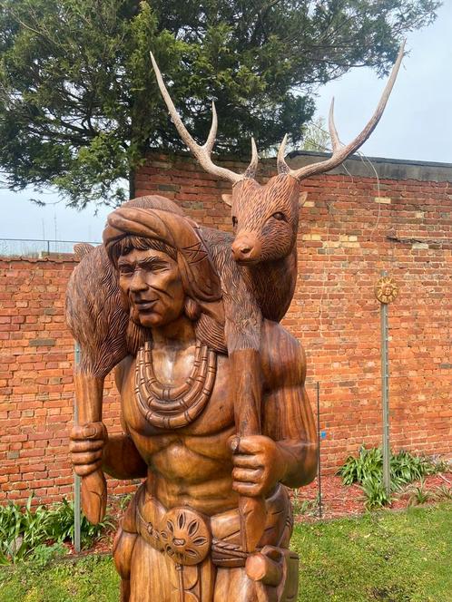 Groot massief houten beeld jager, Antiquités & Art, Art | Sculptures & Bois, Enlèvement