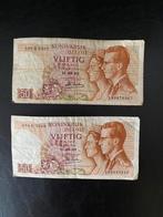 Twee oude 50 frank briefjes 1966, Enlèvement, Billets de banque