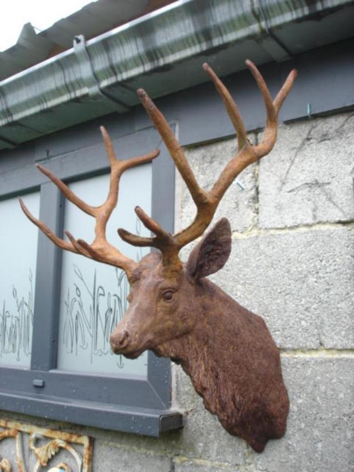 Roestige gietijzeren muurschildering hertenhoofdbuste, Tuin en Terras, Tuinwanddecoratie, Nieuw, Ophalen