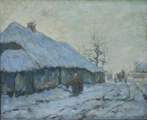 Felix Eyskens (1882-1968): Hoeve in de sneeuw (O.D, 94x80cm), Antiek en Kunst, Kunst | Schilderijen | Klassiek, Ophalen of Verzenden