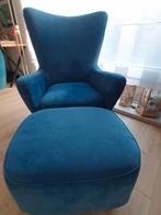 Blauwe zetel met poef, Huis en Inrichting, Ophalen, 75 tot 100 cm, Zo goed als nieuw, 75 tot 100 cm