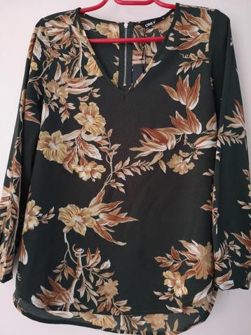 Kaki blouse met gouden bloemen beschikbaar voor biedingen