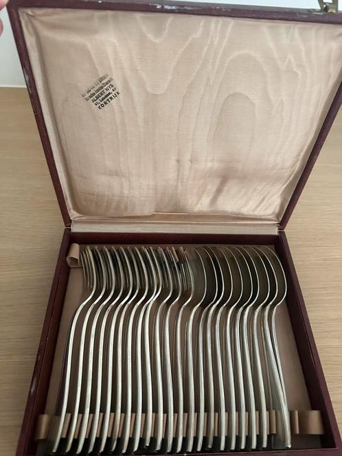 Koffer met verzilverde lepels en vorken, Antiek en Kunst, Antiek | Zilver en Goud, Ophalen