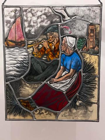 Glas in lood 45 x 60, anno 1925. Tijl Uilenspiegel beschikbaar voor biedingen