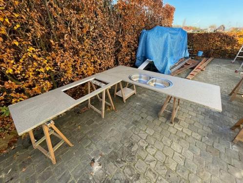 Graniet keukenblad, Huis en Inrichting, Keuken | Keukenelementen, Zo goed als nieuw, 50 tot 100 cm, Minder dan 25 cm, Crème, Beige