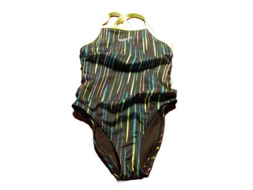 (18)- maillot fille t.128 noir jaune - nabaiji -, Kinderen en Baby's, Kinderkleding | Kinder-zwemkleding, Zo goed als nieuw, Badpak