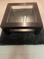 Massieve ebbenhouten salontafel met glazen blad, Ophalen, Gebruikt, 50 tot 100 cm, Eikenhout