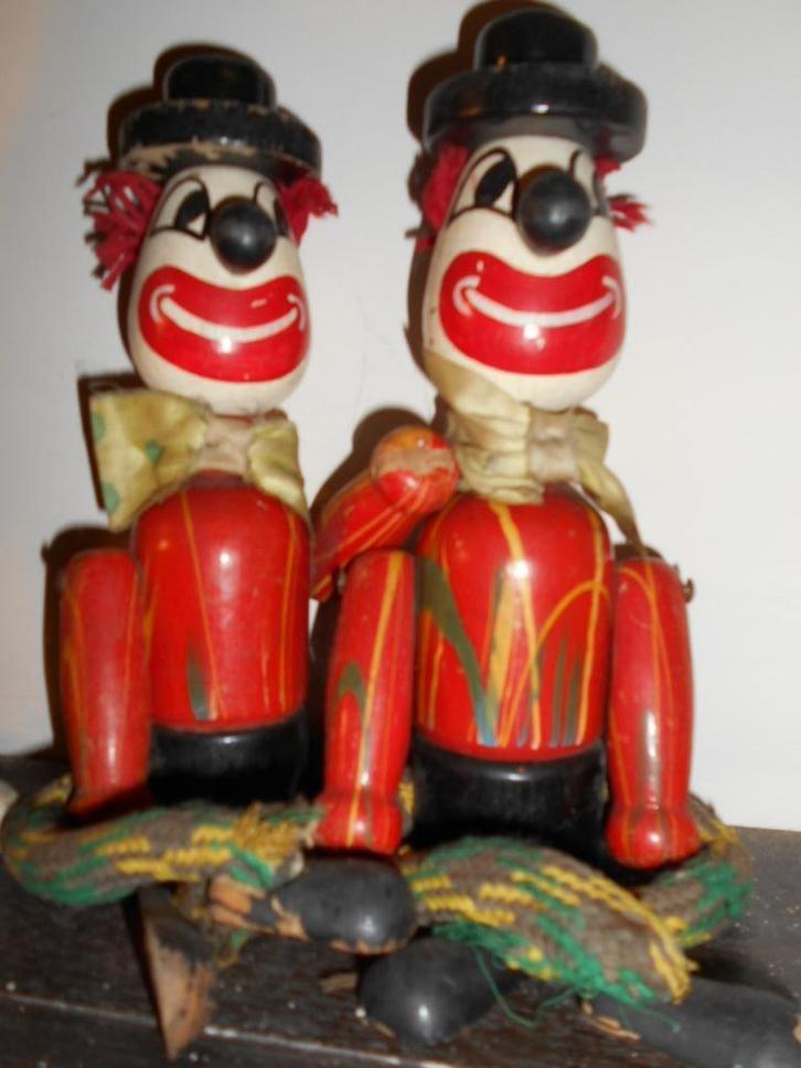 uniek setje twee houten clowns, Antiek en Kunst, Curiosa en Brocante, Ophalen