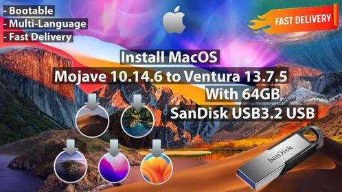 macOS Mojave 10.14.6-Ventura 13.7.5 5in1 USB Installer 64GB, Computers en Software, Besturingssoftware, Nieuw, MacOS, Verzenden