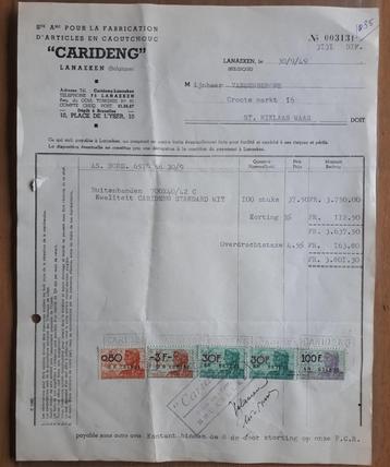 FACTUUR LANAKEN 1949 : CARIDENG met fiscale zegels beschikbaar voor biedingen