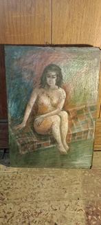 Vrouwelijke naakttekening in pastelkleur op hout, 24x34,n248, Ophalen