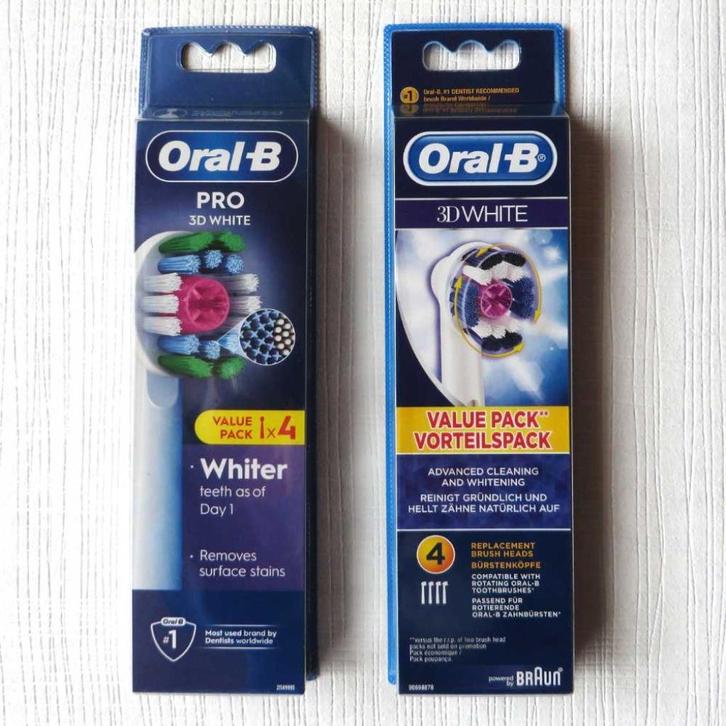Oral-B 3D white opzetborstels, 2 x 4 stuks (nieuw), Handtassen en Accessoires, Uiterlijk | Mondverzorging, Nieuw, Opzetborstel