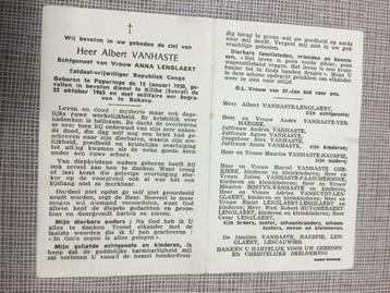 Soldaat A.Vanhaste Poperinge gesneuveld Congo 1965  beschikbaar voor biedingen