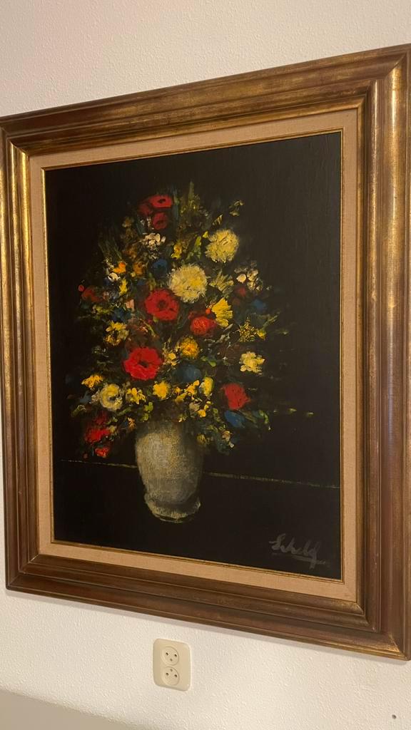 Olieverfschilderij, Maurice Schelck, ‘Veldbloemen ‘ 1974, Antiek en Kunst, Kunst | Schilderijen | Klassiek, Ophalen