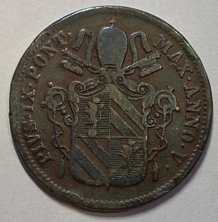 Munt Vaticaan : Pio IX (1846-1870) - Baiocco 1850, Antiek en Kunst, Antiek | Religieuze voorwerpen, Ophalen of Verzenden