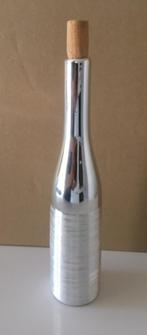 Glazen olijfoliefles met zilverkleurige coating & kurk, Gebruikt, Overige typen, Ophalen of Verzenden, Glas