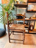 Chaise d'angle vintage en bois/rotin/siège en rotin, Enlèvement