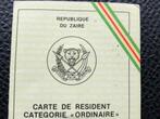 Carte résident  Zaïre ex-Congo Belge Belgique, Verzamelen, Overige Verzamelen, Gebruikt, Verzenden