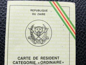 Carte résident  Zaïre ex-Congo Belge Belgique 
