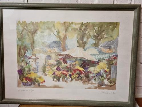Aquarelkunstenaarsproef Sophie's tuin door PJ Llado 75x55, Antiek en Kunst, Kunst | Schilderijen | Klassiek, Ophalen of Verzenden