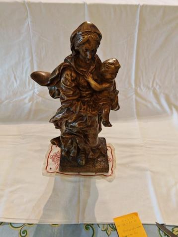 Sculpture Vierge à l'enfant Platre patiné Bronze, Enlèvement, Bronze
