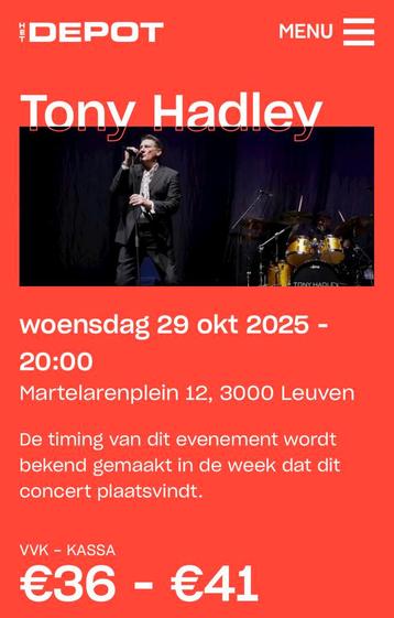 2 tickets Tony Hadley Leuven, Tickets & Billets, Deux personnes