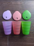 3 Tupperware bekers 330 ml met deksel voor rietje, Enlèvement, Utilisé, Vert, Bol ou Canette