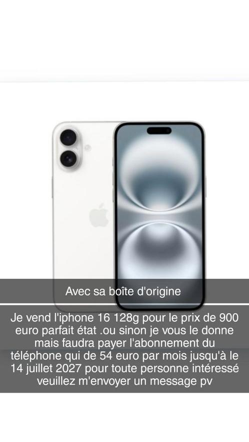 Iphone  16 blanc 128g neuf avec sa boîte d'origine, Telecommunicatie, Mobiele telefoons | Apple iPhone, Zo goed als nieuw, Wit