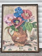 huile sur papier fleurs signe pierre thevenet, Antiek en Kunst, Ophalen of Verzenden