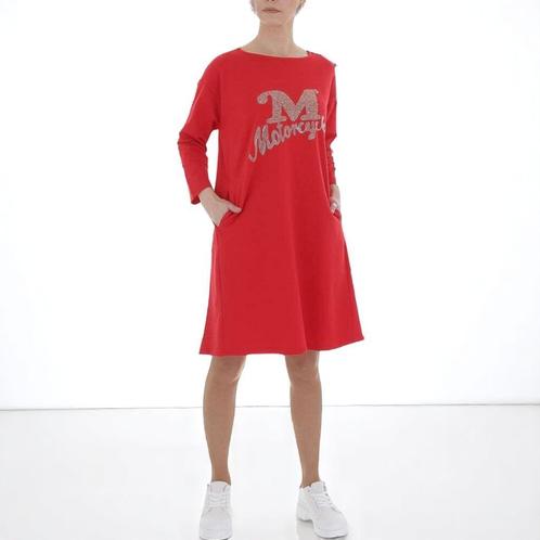 Sweat jurk motorcycle strass steentjes rood XL/XXL, Kleding | Dames, Jurken, Nieuw, Maat 46/48 (XL) of groter, Rood, Boven de knie