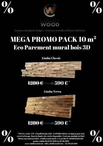PROMO Parement mural intérieur bois 3D - claddywood - 10 m² beschikbaar voor biedingen