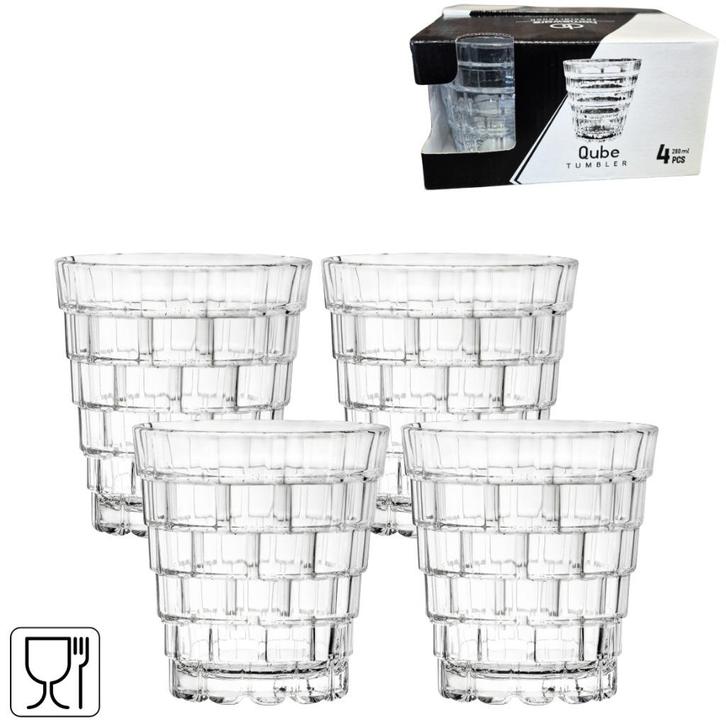 Glazen Qube Tumbler whiskeyglazen waterglazen 280 ml set 4 x, Verzamelen, Glas en Drinkglazen, Nieuw, Waterglas, Verzenden