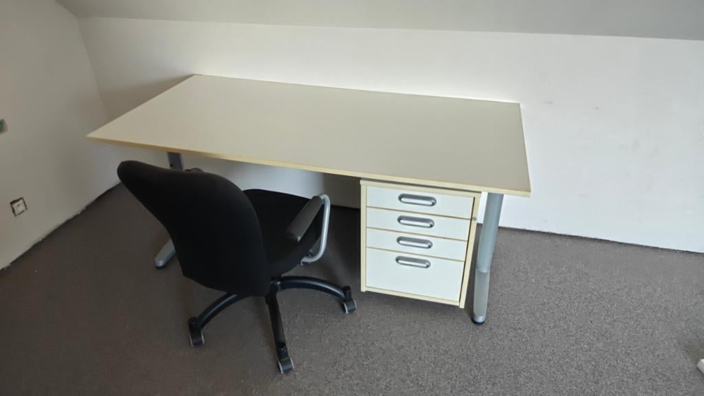 IKEA bureau met ladeblok en bureaustoel – complete set, Ophalen, 160 cm, Gebruikt, IKEA