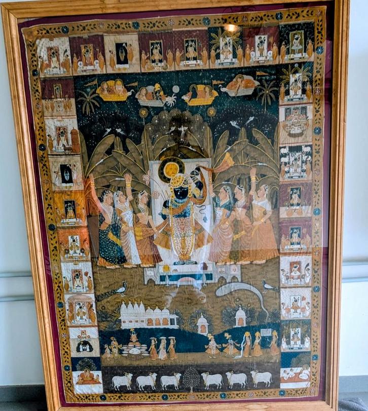 Pichwai schilderij, Antiek en Kunst, Antiek | Tapijten, Tafelkleden en Textiel, Ophalen of Verzenden