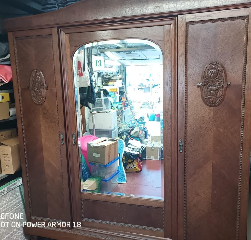 MOOIE ANTIEKE HOUTEN KLEERKAST MET SPIEGEL, Antiek en Kunst, Antiek | Meubels | Kasten, Ophalen
