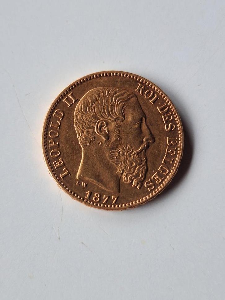 Pièce or 20 francs 1877 Léopold II Belgique, Timbres & Monnaies, Monnaies | Pays-Bas, Or