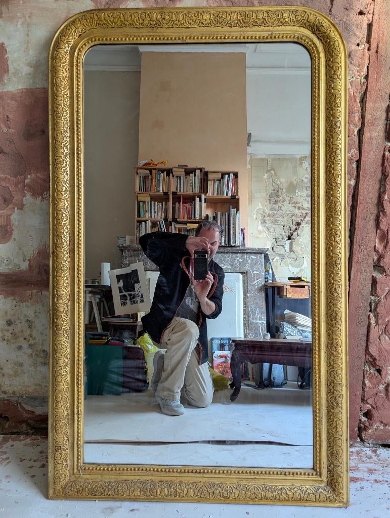 Grand Miroir mural Louis Philippe doré à perles, Enlèvement, Rectangulaire, 50 à 100 cm, 100 à 150 cm