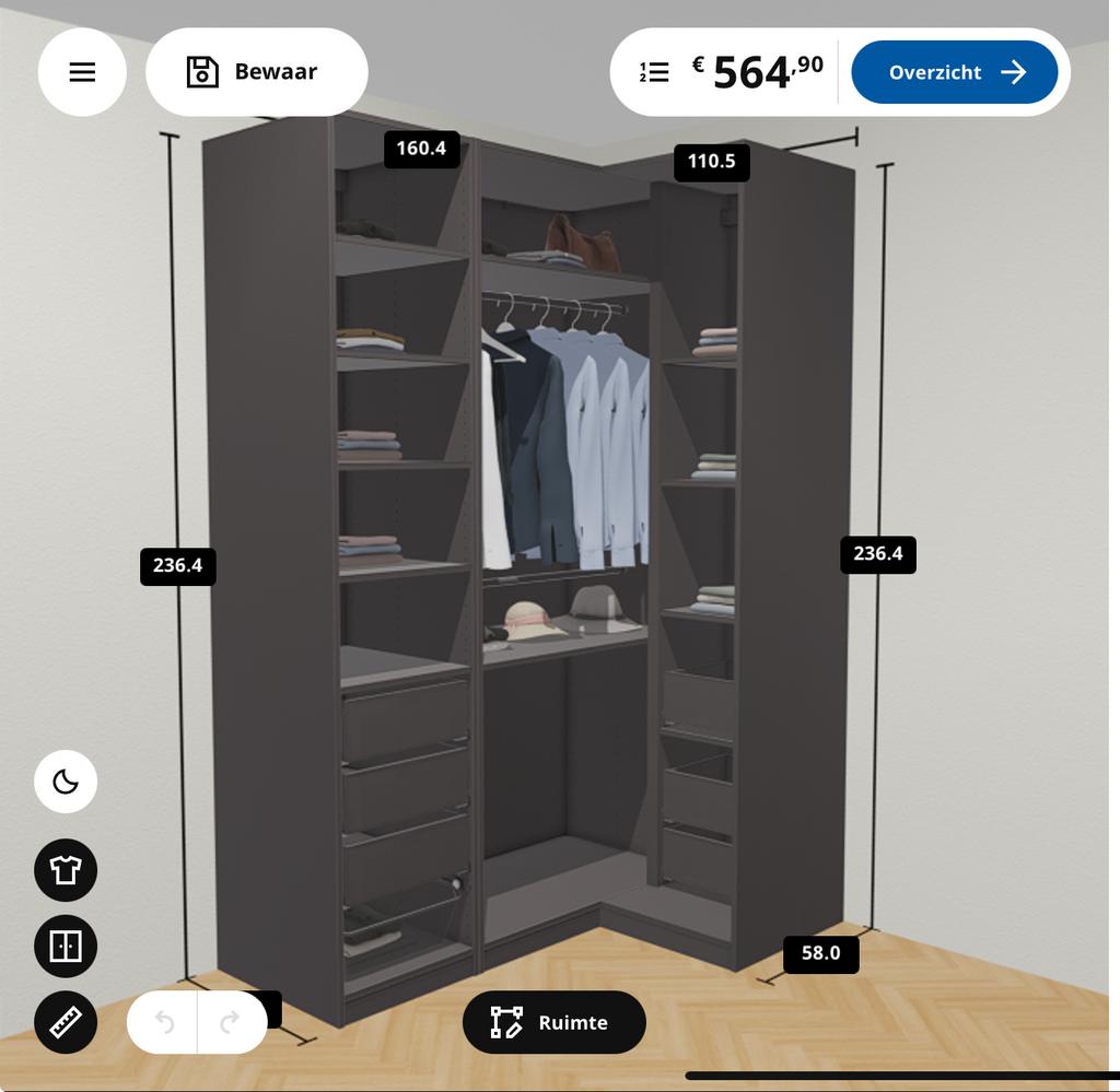 Pax kledingkast antraciet hoek, Enlèvement, Comme neuf