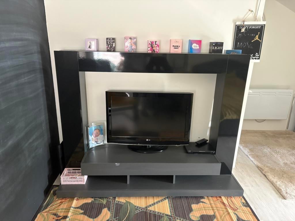 Meuble tv 164x124x47 noir et gris URGENT, Ophalen, Gebruikt, 100 tot 150 cm, 150 tot 200 cm