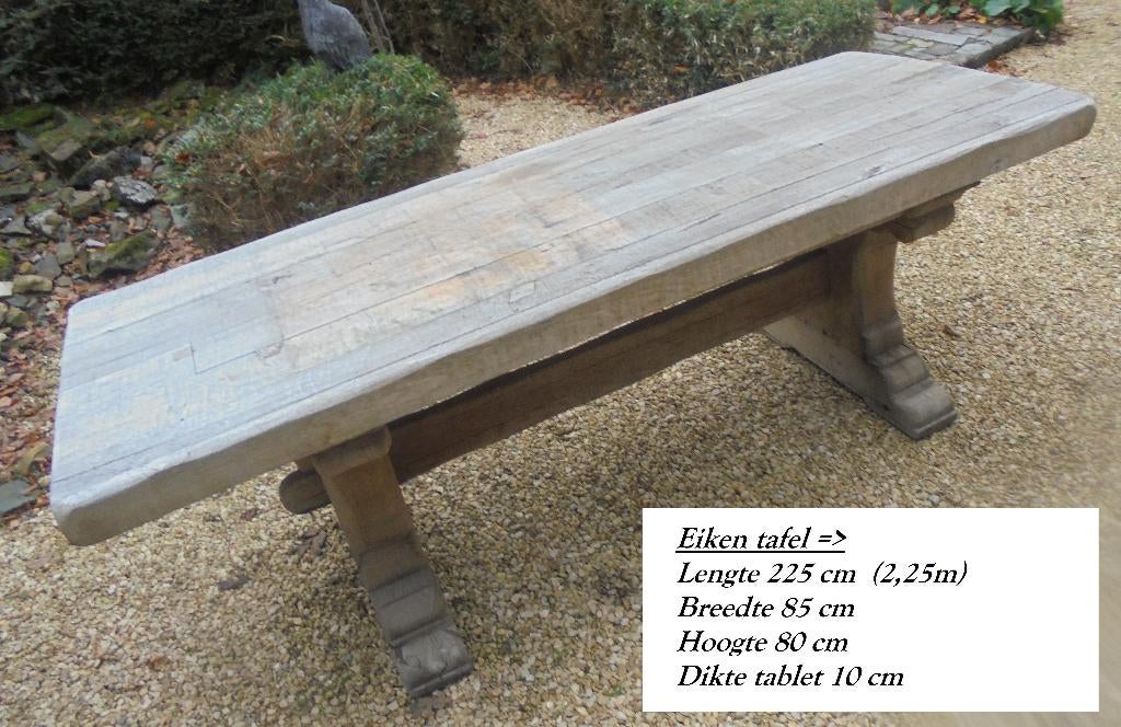 Oud eiken kloostertafel, dik massief tafelblad, Huis en Inrichting, Tafels | Eettafels, Gebruikt, 50 tot 100 cm, 200 cm of meer
