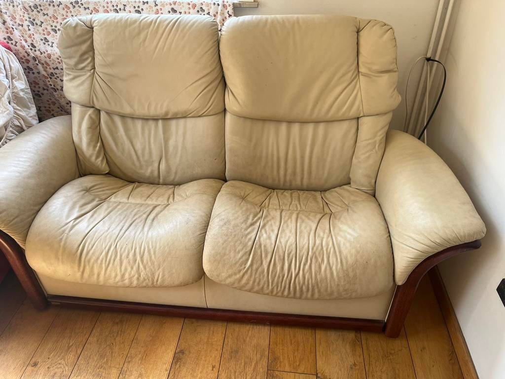 Stressless zetel met voetenbankje, Ophalen, Gebruikt, Tweepersoons, Rechte bank