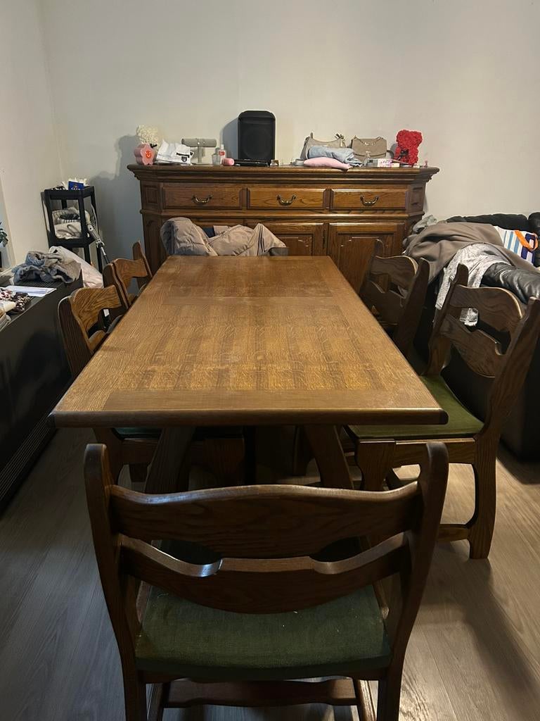 Complete eetplaats, Huis en Inrichting, Complete eetkamers, Ophalen, Gebruikt, 6 tot 8 stoelen