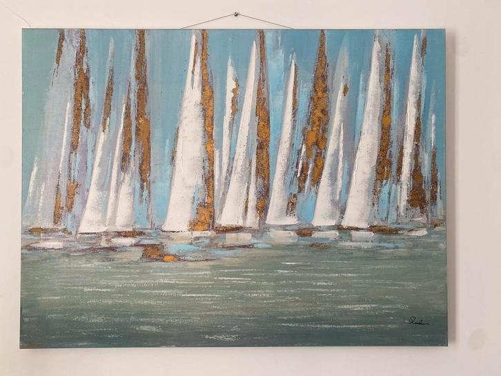 Titel: Groot modern schilderij – 120х95 – Zeilboten – Canvas, Antiek en Kunst, Kunst | Schilderijen | Abstract, Ophalen