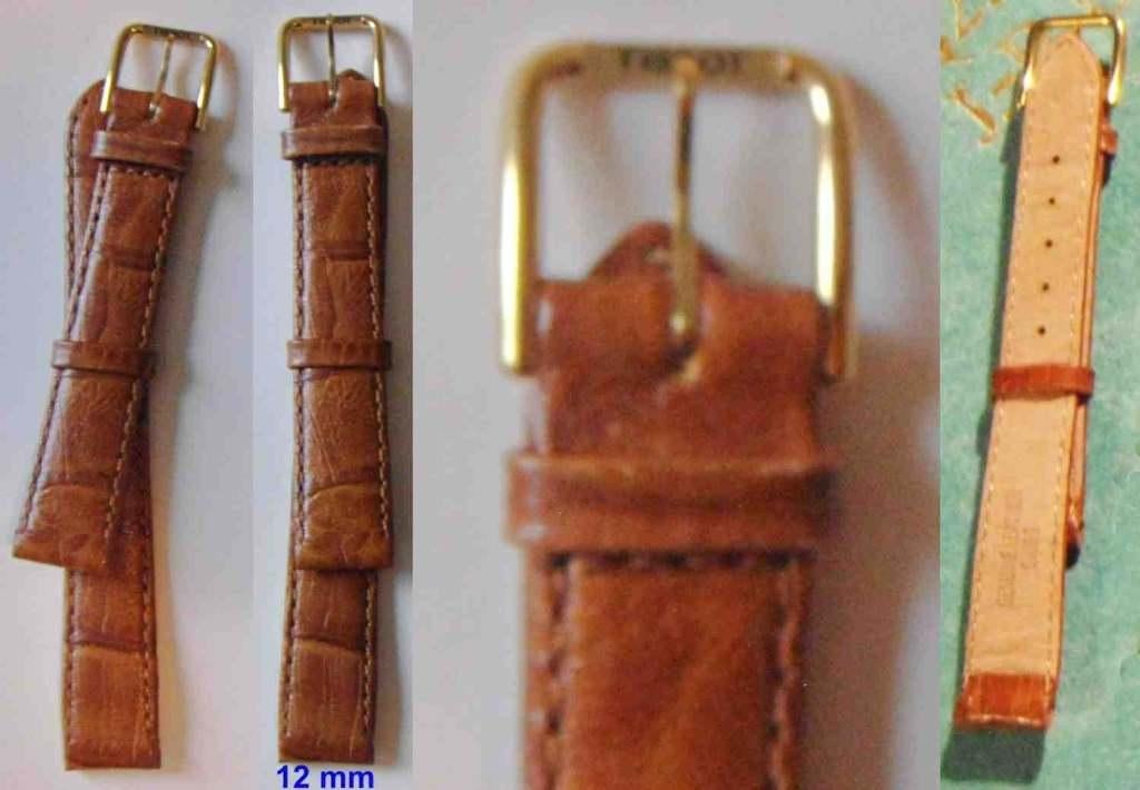Bracelet Tissot cuir brun, 12 mm, RockWatch, boucle dorée, Bijoux, Sacs & Beauté, Bracelets, Enlèvement ou Envoi, Neuf, Brun, Cuir
