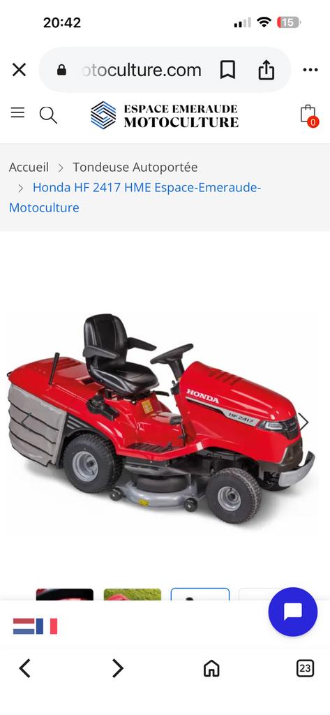 Tracteur tondeuse Honda HNF, Jardin & Terrasse, Tondeuses autoportées, Comme neuf, Enlèvement
