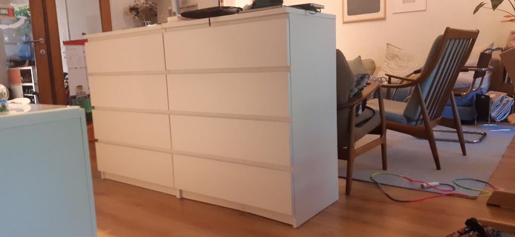 2 commodes Malm blanc mat - IKEA - 4 tiroirs, Maison & Meubles, Armoires | Commodes, 3 ou 4 tiroirs, Enlèvement, Utilisé, 50 à 100 cm