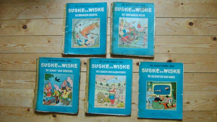 Suske en Wiske. Blauwe reeks. 5 strips. 1ste druk. Slecht, Boeken, Stripverhalen, Gelezen, Meerdere stripboeken, Ophalen